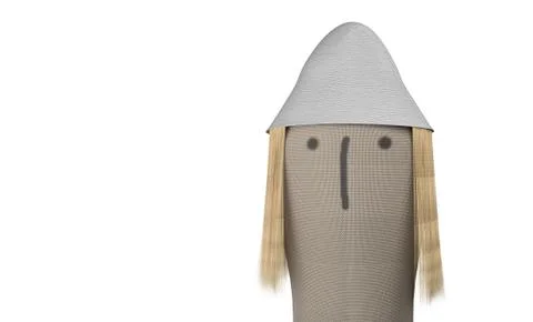 Cartoon textile doll head 3d illustration Stock Illustration