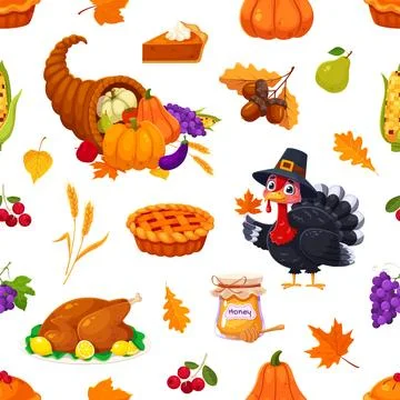 Cartoon Thanksgiving character seamless pattern イラスト素材