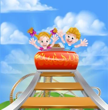 Cartoon Theme Park Roller Coaster Stock Illustration