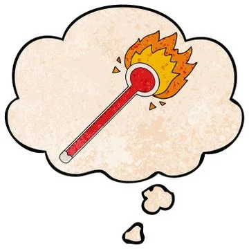 Cartoon thermometer and thought bubble in grunge texture pattern style 스톡 일러스트