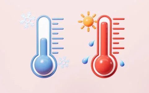 Cartoon thermometer model, high and low temperature models, 3d rendering. Stock Illustration