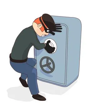 Cartoon thief breaks into a safe. Stockillustratie