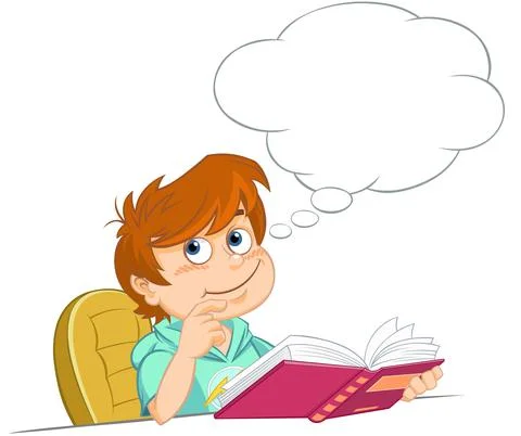 Cartoon thinking boy with book. Stock Illustration