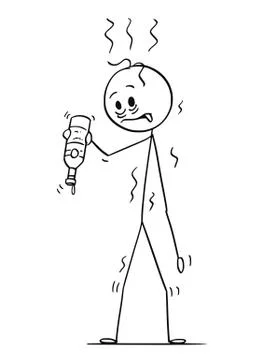 Cartoon of Thirsty Drunken Man Whose Bottle of Booze is Empty Stock Illustration