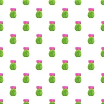 Cartoon thistle flower repeating pattern on white background Stock Illustration