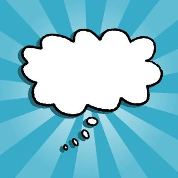 Cartoon thought bubble - blank copyspace on blue background. Stock Illustration