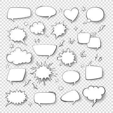 Cartoon thought bubble set. comic empty talk and speech balloons or clouds for Stock Illustration