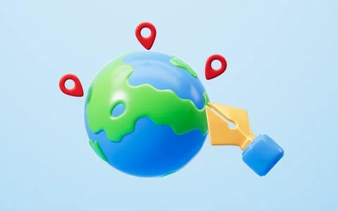 Cartoon three-dimensional world map. Global pin journey. World map navigati.. 스톡 일러스트