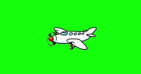 Cartoon three discs propellers engines aeroplane green screen Stock Footage 296324324