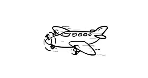 Cartoon three discs propellers engines aeroplane black and white Stock Footage 296798330