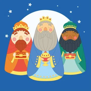 Cartoon of three wise men Nativity scene Vector Stock Illustration