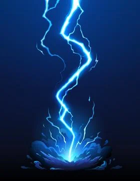Cartoon thunder bolt, blue lightning attack effect 스톡 일러스트
