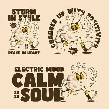 Cartoon Thunder Cloud Spreading Positivity with Electric Vibes Stock Illustration