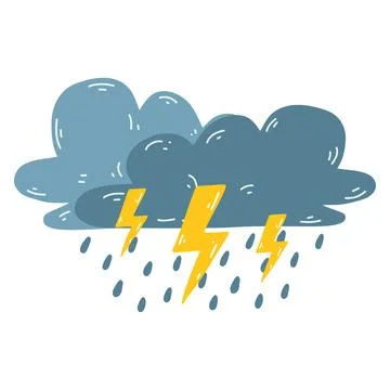 Cartoon thundercloud with lightning and rain. Vector illustration of overcast Stock Illustration