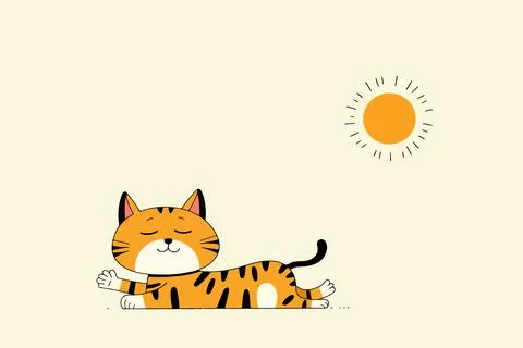 Cartoon Tiger Sunbathing Иллюстрация