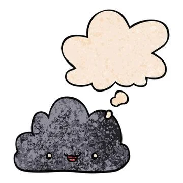 Cartoon tiny happy cloud and thought bubble in grunge texture pattern style Illustrazione stock