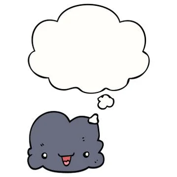 Cartoon tiny happy cloud and thought bubble Stock Illustration
