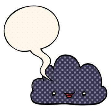 Cartoon tiny happy cloud and speech bubble in comic book style イラスト素材