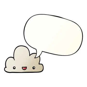 Cartoon tiny happy cloud and speech bubble in smooth gradient style 스톡 일러스트
