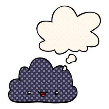 Cartoon tiny happy cloud and thought bubble in comic book style 스톡 일러스트