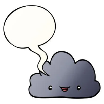 Cartoon tiny happy cloud and speech bubble in smooth gradient style 스톡 일러스트