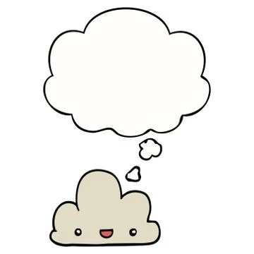 Cartoon tiny happy cloud and thought bubble Illustrazione stock