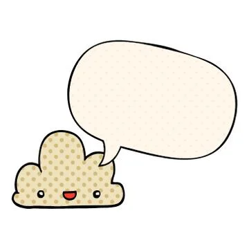 Cartoon tiny happy cloud and speech bubble in comic book style Illustrazione stock