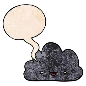 Cartoon tiny happy cloud and speech bubble in retro texture style 스톡 일러스트