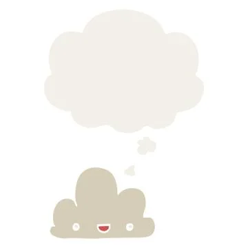 Cartoon tiny happy cloud and thought bubble in retro style Stock Illustration