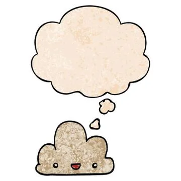 Cartoon tiny happy cloud and thought bubble in grunge texture pattern style イラスト素材