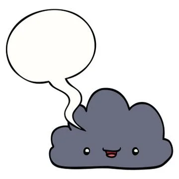 Cartoon tiny happy cloud and speech bubble Stock Illustration