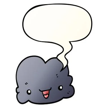 Cartoon tiny happy cloud and speech bubble in smooth gradient style 스톡 일러스트