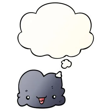 Cartoon tiny happy cloud and thought bubble in smooth gradient style 스톡 일러스트