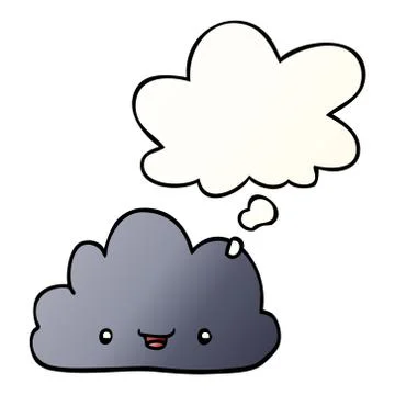 Cartoon tiny happy cloud and thought bubble in smooth gradient style Stock Illustration