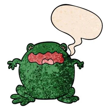 Cartoon toad and speech bubble in retro texture style Stock Illustration