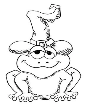 Cartoon toad with witch hat isolated on white Stock Illustration
