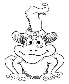 Cartoon toad with witch hat isolated on white Stock Illustration