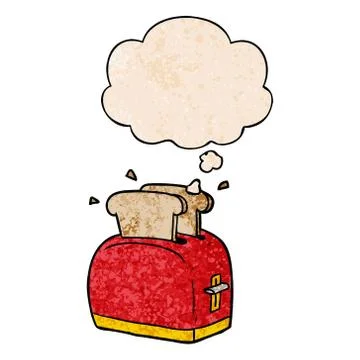 Cartoon toaster and thought bubble in grunge texture pattern style Stock Illustration