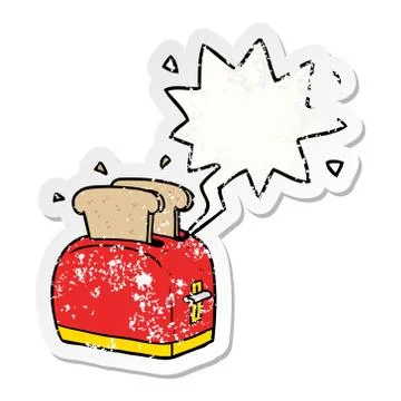 Cartoon toaster toasting bread and speech bubble distressed sticker イラスト素材