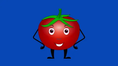 Cartoon tomato talking loop on the blue screen. Vegetable animation. Stockbeeldmateriaal 173596091
