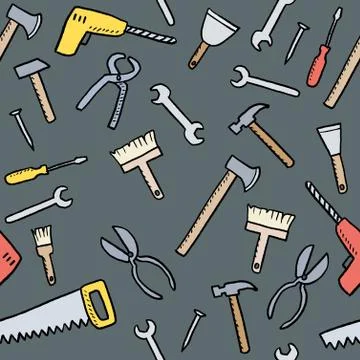 Cartoon tools background - seamless vector texture with hardware, woodworking Illustrazione stock