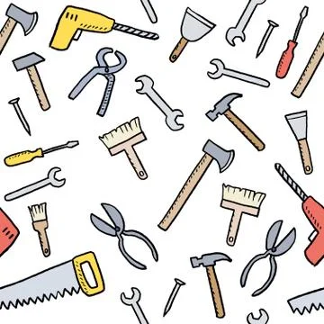 Cartoon tools background - seamless vector texture with hardware, woodworking Illustrazione stock
