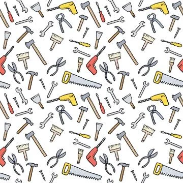 Cartoon tools background - seamless vector texture with hardware, woodworking Illustrazione stock