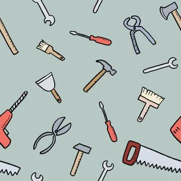 Cartoon tools background - seamless vector texture with hardware, woodworking Illustrazione stock