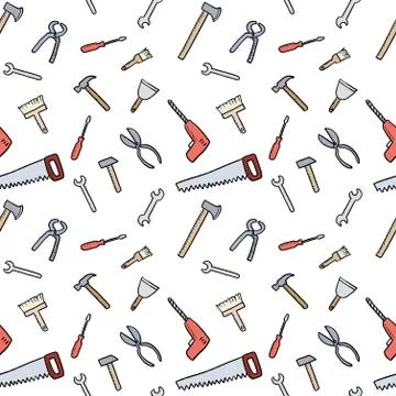 Cartoon tools background - seamless vector texture with hardware, woodworking Illustrazione stock
