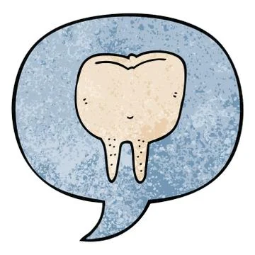 Cartoon tooth and speech bubble in retro texture style Stock Illustration