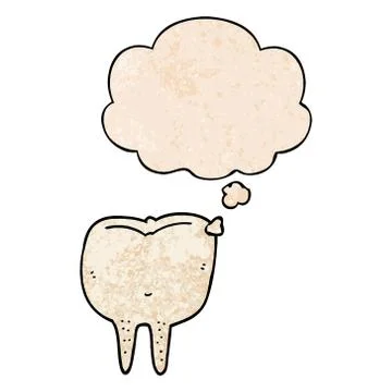 Cartoon tooth and thought bubble in grunge texture pattern style 스톡 일러스트