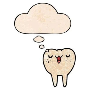 Cartoon tooth and thought bubble in grunge texture pattern style Stock Illustration