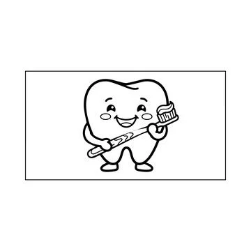 Cartoon Tooth Character Brushing Teeth with Toothbrush Stock Illustration