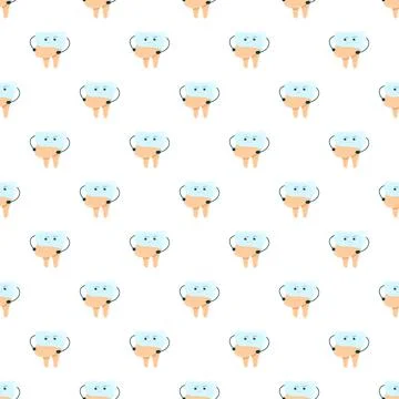 Cartoon tooth character seamless pattern for dental background Stock Illustration